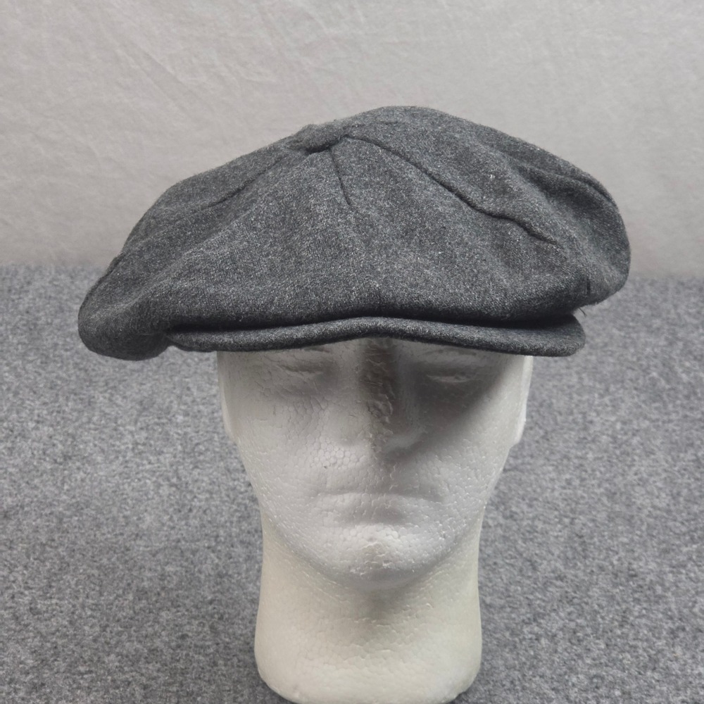 Vintage Newsboy Flat Cap XL Gray Wool Blend 8 Panel Applejack Hat Made USA